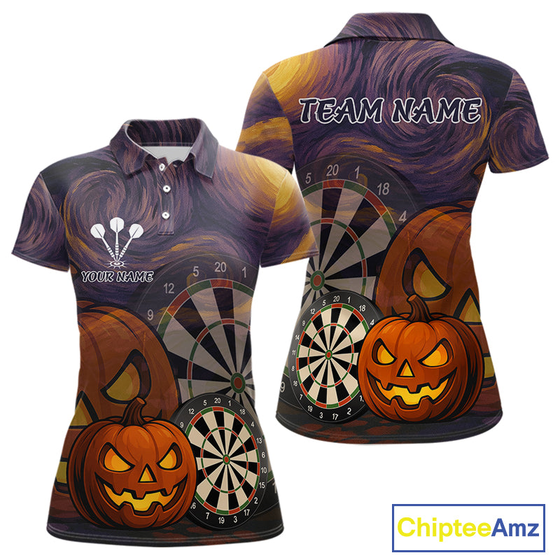 Pumpkin Dartboard 3D Custom Halloween Funny Darts Polo Jerseys For Women, Darts Shirt NYN0831