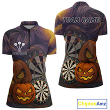 Load image into Gallery viewer, Pumpkin Dartboard 3D Custom Halloween Funny Darts 1/4-Zip Jerseys For Women, Darts Shirt NYN0831
