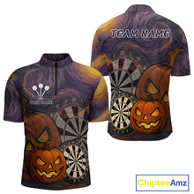 Load image into Gallery viewer, Pumpkin Dartboard 3D Custom Halloween Funny Darts  1/4-Zip Jerseys For Men, Darts Shirt NYN0831