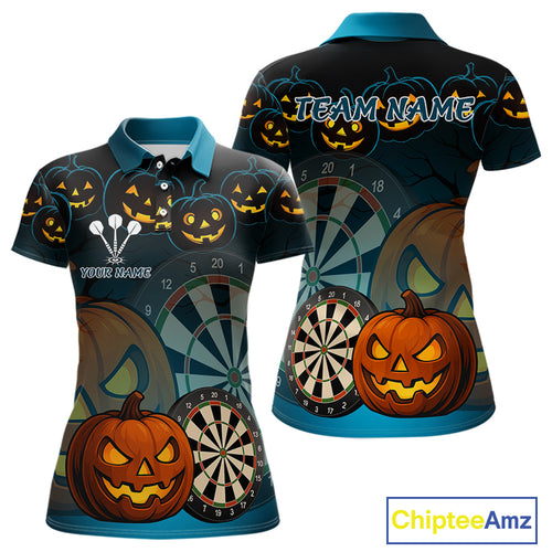 Custom Halloween Funny Darts Polo Jerseys For Women, Darts Team Shirt NYN0832