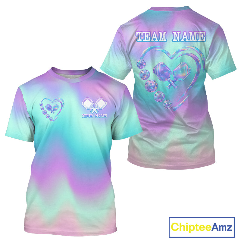 Personalized Holographic Love Pickleball Ball T-Shirt Holo Pickleball Jersey For Men NYN1231