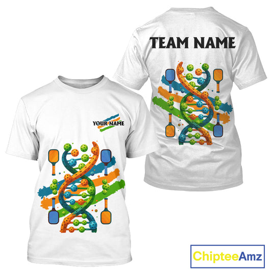 Pickleball It's In My Dna Custom Funny Pickleball T-Shirt, White Pickleball Jersey For Men NYN1241