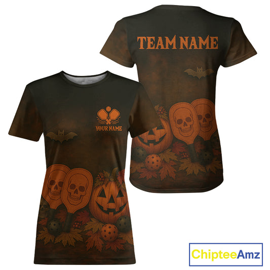 Custom Funny Halloween Pickleball Paddle T-Shirt For Women Halloween Pickleball Jerseys NYN1243