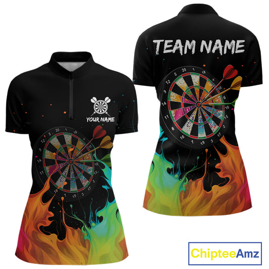 Custom Splatter Dartboard 3D Funny Dart 1/4-Zip Shirt For Women Colorful Dart Team Jerseys NYN1526