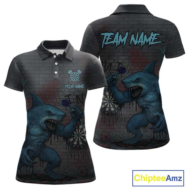 Custom Blue Dripping Shark Grunge Dartboard Funny Dart Men Polo Shirt Graffiti Dart Jerseys NYN1784