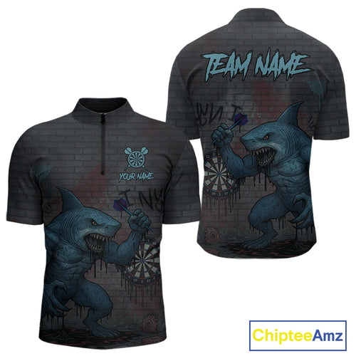 Custom Blue Dripping Shark Grunge Dartboard Funny Dart Men Polo Shirt Graffiti Dart Jerseys NYN1784