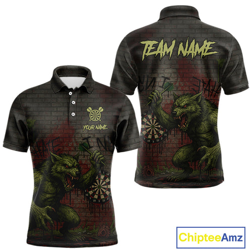 Custom Dripping Grunge Wolf Dartboard Funny Dart Men Polo Shirt Graffiti Dart Jerseys NYN1785