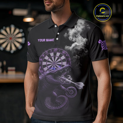 Black And Purple Crocodile Grey Smoke Custom Dart Men Polo Shirt Funny Dart Jerseys NYN1789