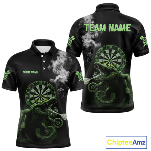Black And Green Crocodile Grey Smoke Custom Dart Men Polo Shirt Funny Dart Jerseys NYN1790