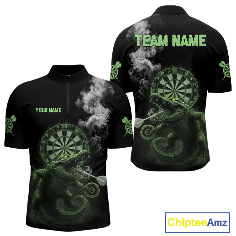 Black And Green Crocodile Grey Smoke Custom Dart Men Polo Shirt Funny Dart Jerseys NYN1790