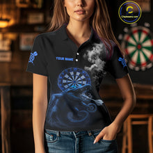 Load image into Gallery viewer, Black And Blue Crocodile Grey Smoke Custom Dart Men Polo Shirt Funny Dart Jerseys NYN1791