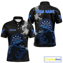 Load image into Gallery viewer, Black And Blue Crocodile Grey Smoke Custom Dart Men Polo Shirt Funny Dart Jerseys NYN1791
