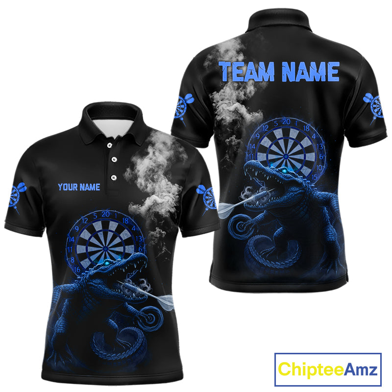 Black And Blue Crocodile Grey Smoke Custom Dart Men Polo Shirt Funny Dart Jerseys NYN1791