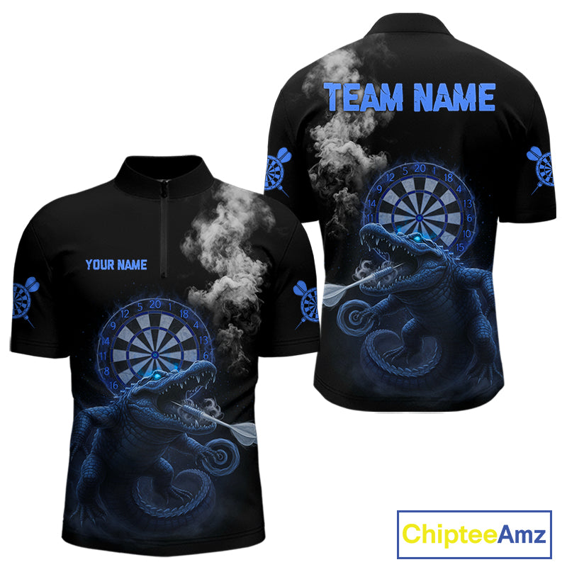 Black And Blue Crocodile Grey Smoke Custom Dart Men Polo Shirt Funny Dart Jerseys NYN1791