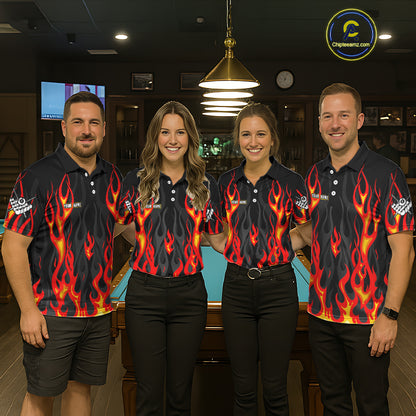 Red Flaming Pool 8 Ball Men Billiard Polo & Quarter-Zip Shirt Custom Billiard Team Jerseys NYN2285