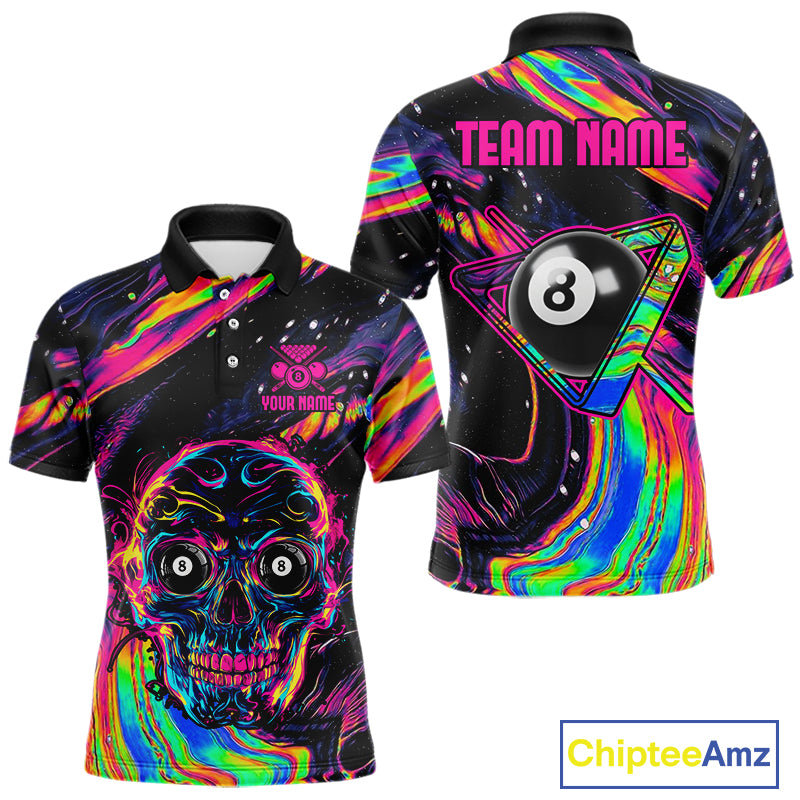Holographic Skull 8 Ball Billiard Shirts For Men Custom Colorful Billiard Team Jerseys NYN2295