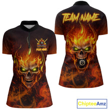 Load image into Gallery viewer, Orange Flaming Horror Skull 8 Ball Pool Women Billiard Polo &amp; 1/4-Zip Shirt Custom Billiard Team Attire NYN2731
