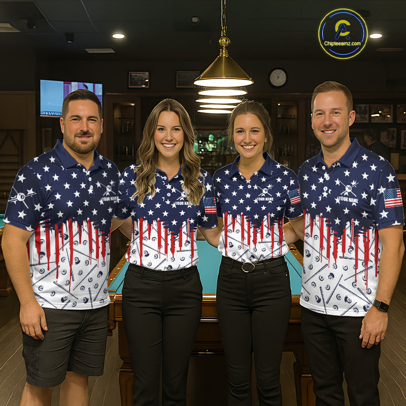 Blue Red American Flag 8 Ball Pool Men Billiard Ball Cue Shirt Custom Patriotic Billiard Team Attire NYN2733