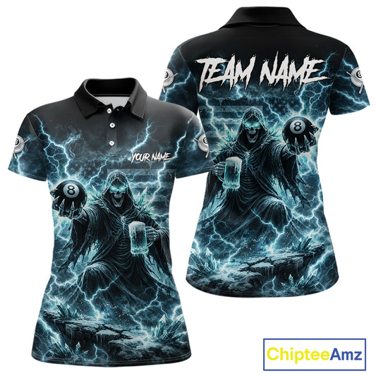 Lightning Turquoise Grim Reaper Beer 8 Ball Pool Women Billiard Shirt Personalized Billiard Team Names NYN2735
