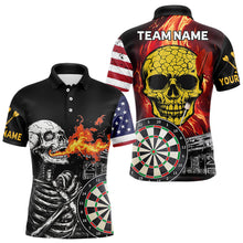 Load image into Gallery viewer, Custom US Flag Flame Skull Dartboard Dart Shirts For Men Dart Team Jerseys Personalized NYN0036