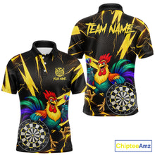 Load image into Gallery viewer, Funny Colorful Rooster Plays Darts Polo &amp; Quarter Zip Shirt Custom Thunder Yellow Men Darts Jersey NYN2949