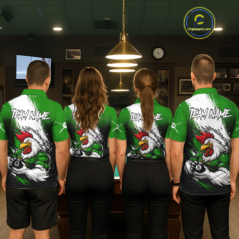 Personalized Funny Rooster 8 Ball Billiard Pool Shirt Custom Green Grunge Billiard Attire For Women NYN2952