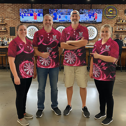 Pink Ribbon Thunder Lightning Women Dart Polo & Quarter Zip Shirt Custom Breast Cancer Darts Jersey NYN2947