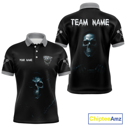 Haunting Black Skulls Reaper Darts Team Shirt For Men - Custom Team & Player Name NYN0380