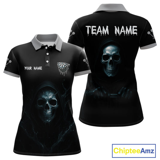 Haunting Black Skulls Reaper Darts Team Shirt For Women - Custom Team & Player Name NYN0380