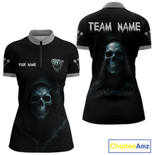 Load image into Gallery viewer, Haunting Black Skulls Reaper Darts Team Shirt For Women - Custom Team &amp; Player Name NYN0380