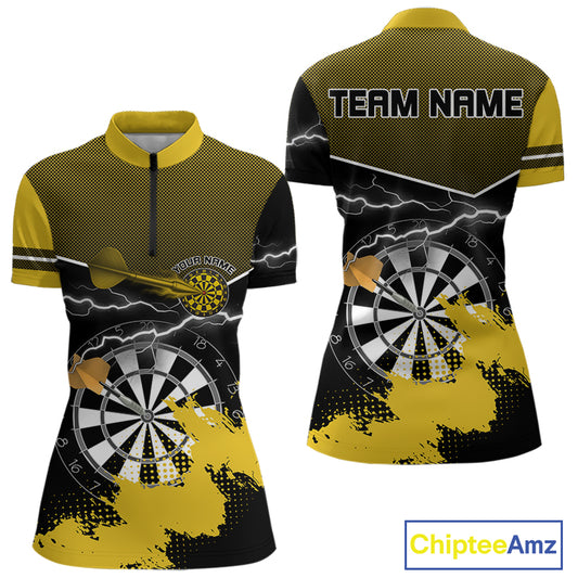 Yellow And Black Dartboard Lightning Darts Shirt For Women - Custom Team Name NYN0382