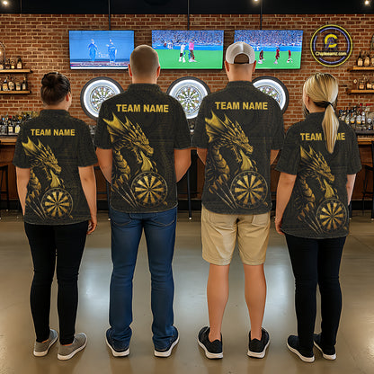Custom Gold Tribal Pattern Dragon Darts Polo & 1/4 Zip Shirt For Men Darts Team League Jersey NYN3355