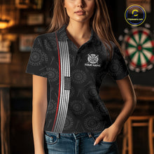 Load image into Gallery viewer, Custom Womens Dartboard Polo &amp; 1/4-Zip Shirt American Flag Thin Red Line Patriotic Darts Jersey NYN3357