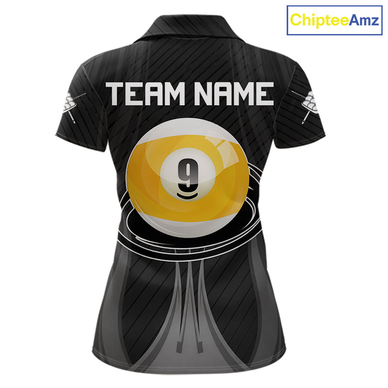 Personalized Black 9 Ball women's billiard polo shirt custom pool team jersey