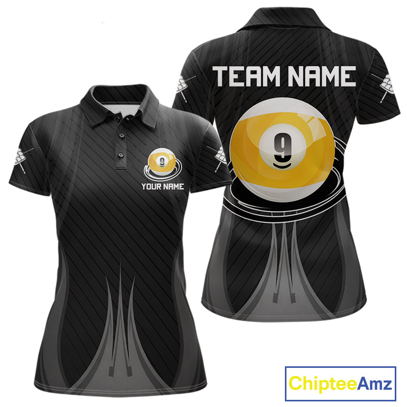 Personalized Black 9 Ball women's billiard polo shirt custom pool team jersey