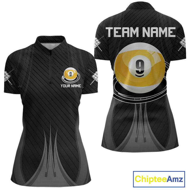Personalized Black 9 Ball women's quarter zip billiard shirt custom team uniform
