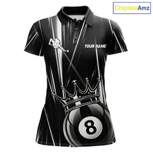 Load image into Gallery viewer, Black White Crown 8 Ball Women's Billiard Polo Shirt Custom Lightning Pool Team Jersey