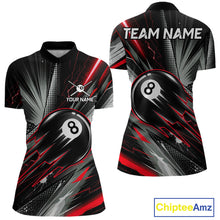 Load image into Gallery viewer, Thunder Red 8 Ball Strike Women's Billiard Quarter-Zip Shirt Personalized Pool Uniform