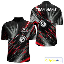 Load image into Gallery viewer, Thunder Red 8 Ball Strike Billiard Quarter-Zip Shirt For Men, Custom Pool League Uniform, Tournament Clothing