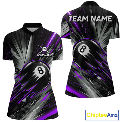 Thunder Purple 8 Ball Strike Women's Billiard Quarter-Zip Shirt Personalized Billiard Uniform