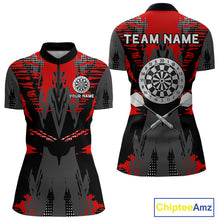 Load image into Gallery viewer, Silver Dartboard Red Grunge 1/4-Zip Dart Shirt For Women Personalized Outfits Darts Team Jerseys NYN0854