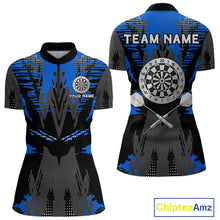 Load image into Gallery viewer, Silver Dartboard Blue Grunge 1/4-Zip Dart Shirt For Women Personalized Outfits Darts Team Jerseys NYN0855