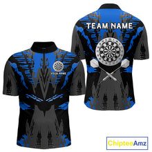 Load image into Gallery viewer, Silver Dartboard Blue Grunge 1/4-Zip Dart Shirt For Men Personalized Outfits Darts Team Jerseys NYN0855
