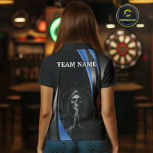 Load image into Gallery viewer, Custom Blue Grim Reaper Dartboard Dart Women Polo Shirt Skull Dart Team Jerseys NYN1530