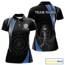 Load image into Gallery viewer, Custom Blue Grim Reaper Dartboard Dart Women Polo Shirt Skull Dart Team Jerseys NYN1530