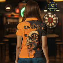 Load image into Gallery viewer, Custom Black Orange Skull Grunge Dart Women Polo Shirt Halloween Dart Team Jerseys NYN1533