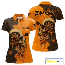 Load image into Gallery viewer, Custom Black Orange Skull Grunge Dart Women Polo Shirt Halloween Dart Team Jerseys NYN1533