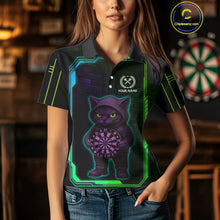 Load image into Gallery viewer, Lightning Cat Tech Green &amp; Blue Neon Dartboard Women Dart Polo Shirt Funny Dart Jerseys NYN1792
