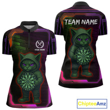 Load image into Gallery viewer, Lightning Cat Tech Purple &amp; Blue Neon Dartboard Women Dart Quarter-Zip Shirt Funny Dart Jerseys NYN1793