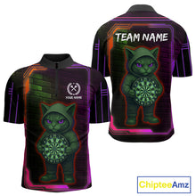 Load image into Gallery viewer, Lightning Cat Tech Purple &amp; Blue Neon Dartboard Men&#39;s Dart Quarter-Zip Shirt Funny Dart Jerseys NYN1793